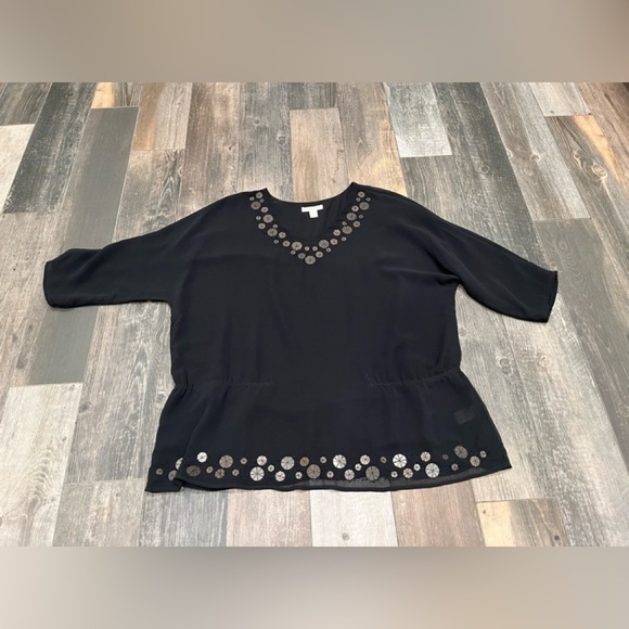 Coldwater Creek Beaded Black Coin Toss Top Blouse 2X 20-22 orig. $89.95 NWOT - Picture 5 of 9